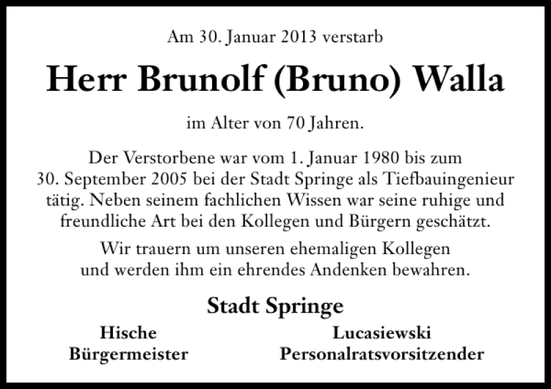 Traueranzeigen Von Brunolf Bruno Walla Trauerportal Ihrer Tageszeitung