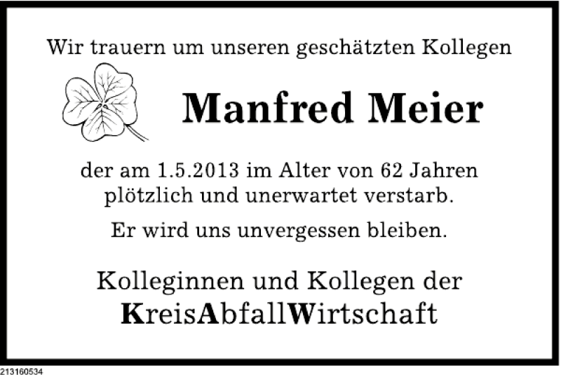 Traueranzeigen Von Nachruf Manfred Meier Trauerportal Ihrer Tageszeitung