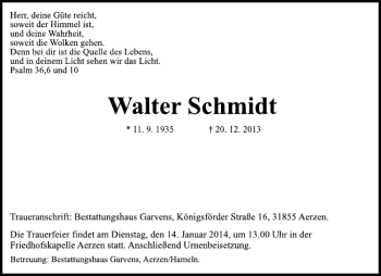 Traueranzeigen Von Walter Schmidt Trauerportal Ihrer Tageszeitung