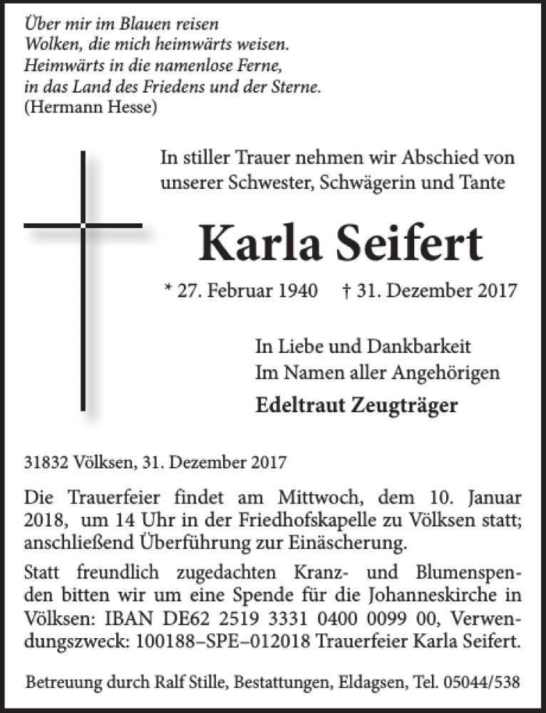 Traueranzeigen Von Karla Seifert Trauerportal Ihrer Tageszeitung