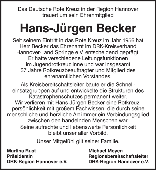 Traueranzeigen Von Hans J Rgen Becker Trauerportal Ihrer Tageszeitung