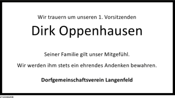 Traueranzeige von Dirk Oppenhausen von Deister- und Weserzeitung