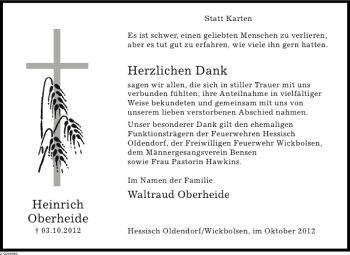 Traueranzeige von Heinrich Oberheide von Deister- und Weserzeitung