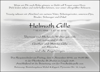 Traueranzeige von Helmuth Gille von Deister- und Weserzeitung