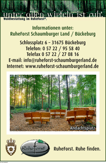 Traueranzeige von Informationen RuheForst Schaumburger Land Bückeburg von Deister- und Weserzeitung