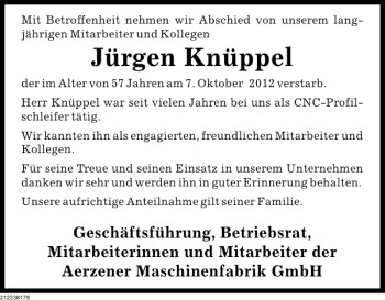 Traueranzeige von Jürgen Knüppel von Deister- und Weserzeitung