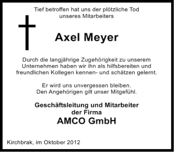 Traueranzeige von Nachruf Axel Meyer von Deister- und Weserzeitung