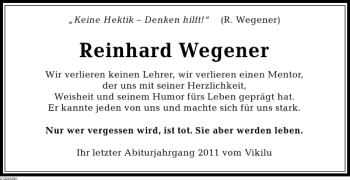 Traueranzeige von Reinhard Wegener von Deister- und Weserzeitung