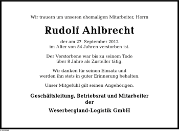 Traueranzeige von Rudolf Ahlbrecht von Deister- und Weserzeitung