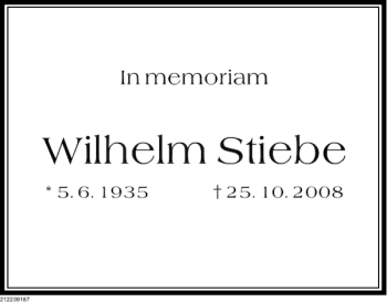 Traueranzeige von Wilhelm Stiebe von Deister- und Weserzeitung