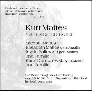 Traueranzeige von geb. Jagalla geb. Mattes geb. Mattes  von Deister- und Weserzeitung