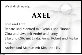 Traueranzeige von Axel Stenke von Deister- und Weserzeitung