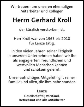 Traueranzeige von Gerhard Kroll/4501602020/049 von Deister- und Weserzeitung
