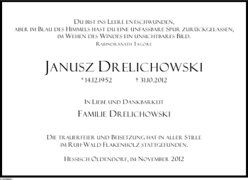 Traueranzeige von JANUSZ DRELICHOWSKI von Deister- und Weserzeitung