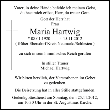 Traueranzeige von Maria Hartwig von Deister- und Weserzeitung