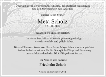 Traueranzeige von Meta Scholz von Deister- und Weserzeitung