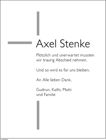 Traueranzeige von Axel Stenke von Deister- und Weserzeitung