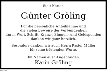 Traueranzeige von DS Günter Gröling von Deister- und Weserzeitung