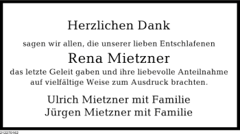 Traueranzeige von DS Rena Mietzner von Deister- und Weserzeitung