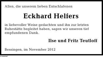 Traueranzeige von Eckhard Helfers von Deister- und Weserzeitung