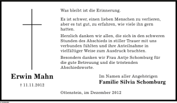 Traueranzeige von Erwin Mahn von Deister- und Weserzeitung