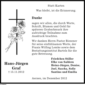 Traueranzeige von Hans-Jürgen Graf von Deister- und Weserzeitung