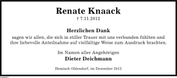 Traueranzeige von Renate Knaack von Deister- und Weserzeitung