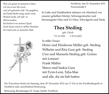Traueranzeige von Thea Steding von Deister- und Weserzeitung