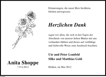 Traueranzeige von Anita Schoppe von Deister- und Weserzeitung