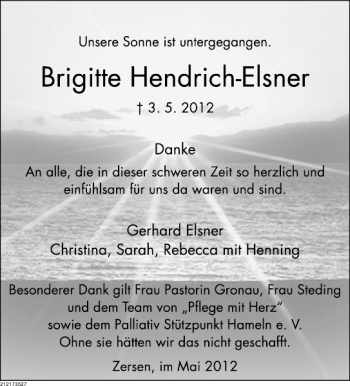 Traueranzeige von Brigitte Hendrich-Elsner von Deister- und Weserzeitung
