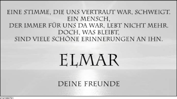 Traueranzeige von Elmar  von Deister- und Weserzeitung
