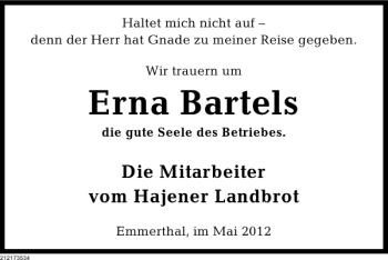 Traueranzeige von Erna Bartels von Deister- und Weserzeitung