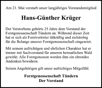 Traueranzeige von Hans-Günther Krüger von Deister- und Weserzeitung