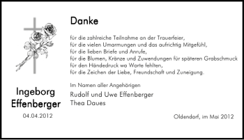 Traueranzeige von Ingeborg Effenberger von Deister- und Weserzeitung