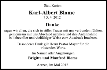 Traueranzeige von Karl-Albert Blome von Deister- und Weserzeitung