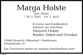 Traueranzeige von Marga Holste von Deister- und Weserzeitung