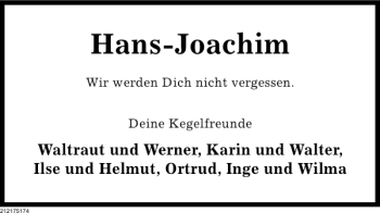 Traueranzeige von TA Hans-Joachim von Deister- und Weserzeitung