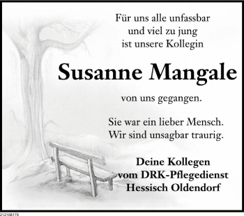 Traueranzeige von TA Susanne Mangale von Deister- und Weserzeitung