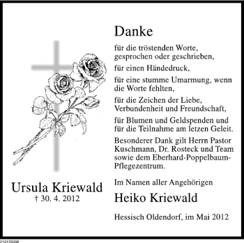 Traueranzeige von Ursula Kriewald von Deister- und Weserzeitung