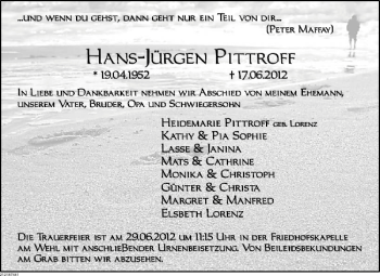 Traueranzeige von Hans-Jürgen Pittroff von Deister- und Weserzeitung