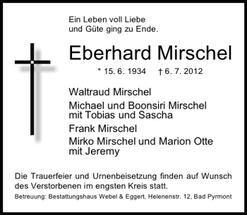Traueranzeige von Eberhard Mirschel von Deister- und Weserzeitung
