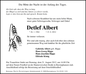 Traueranzeige von Detlef Albert von Deister- und Weserzeitung