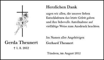 Traueranzeige von Gerda Theunert von Deister- und Weserzeitung