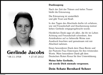 Traueranzeige von Gerlinde Jacobs von Deister- und Weserzeitung