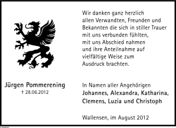 Traueranzeige von Jürgen Pommerening von Deister- und Weserzeitung