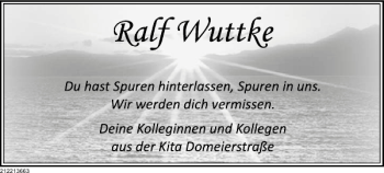Traueranzeige von Nachruf Ralf Wuttke von Deister- und Weserzeitung