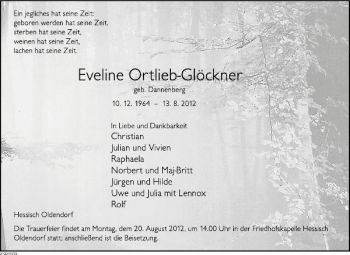 Traueranzeige von Ortlieb-Glöckner  von Deister- und Weserzeitung