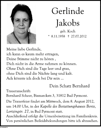 Traueranzeige von TA Gerlinde Jakobs von Deister- und Weserzeitung
