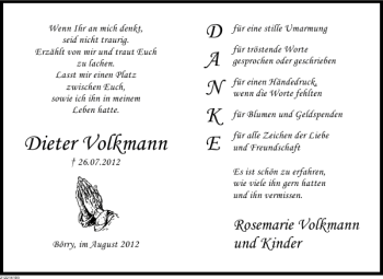 Traueranzeige von TD Dieter Volkmann von Deister- und Weserzeitung