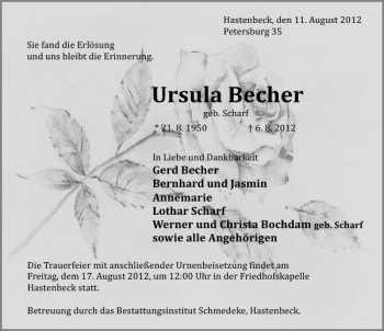 Traueranzeige von Ursula Becher von Deister- und Weserzeitung